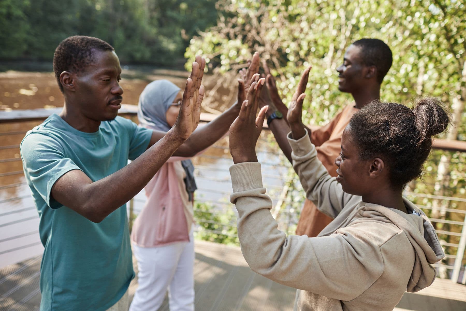 A warm community gathering outdoors.