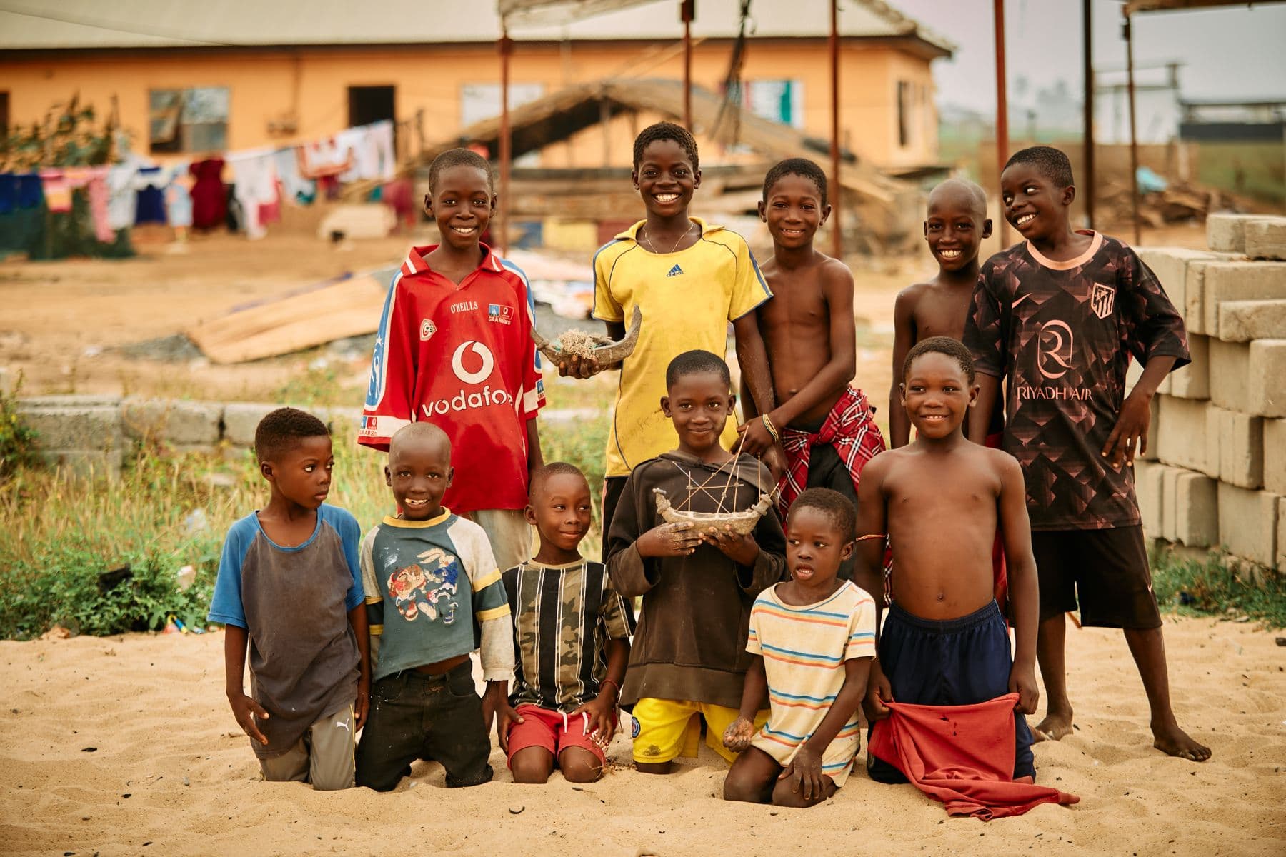 Smiling children together in Ada Foah, Ghana.